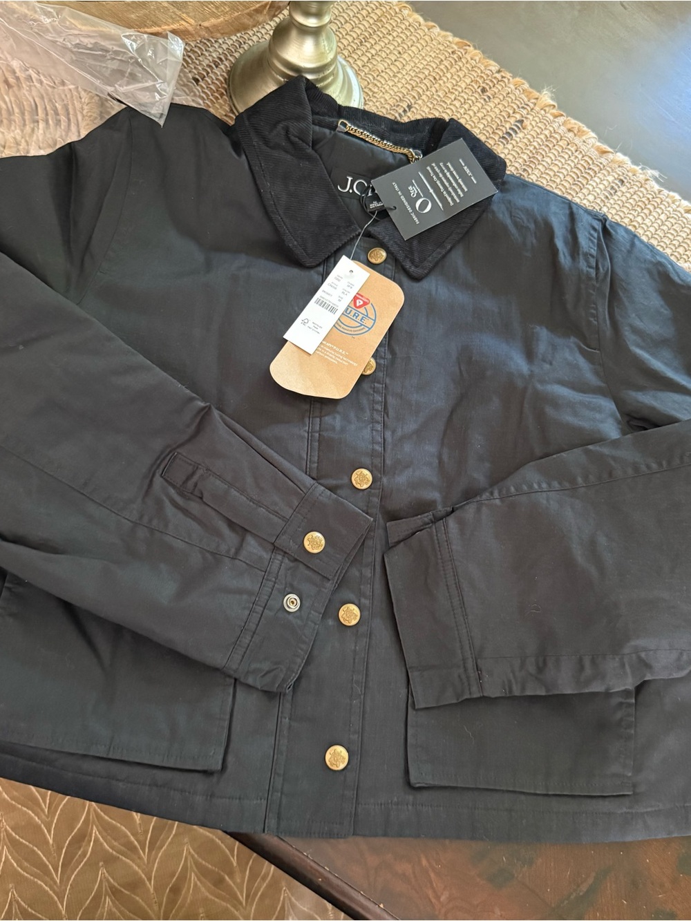 NWT J. Crew Cropped Barn Jacket in black ripstop cotton - Picture 2 of 6